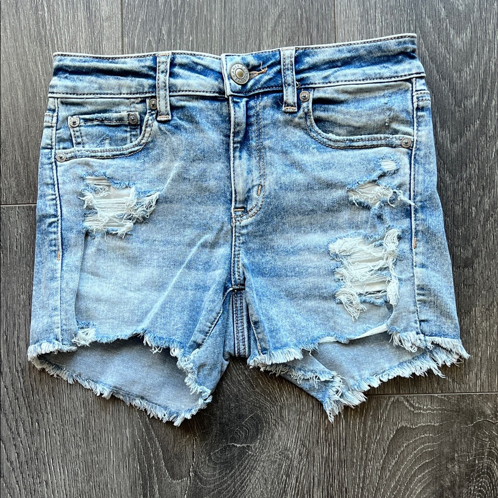 American Eagle Outfitters Light Blue Distressed Jean Shorts